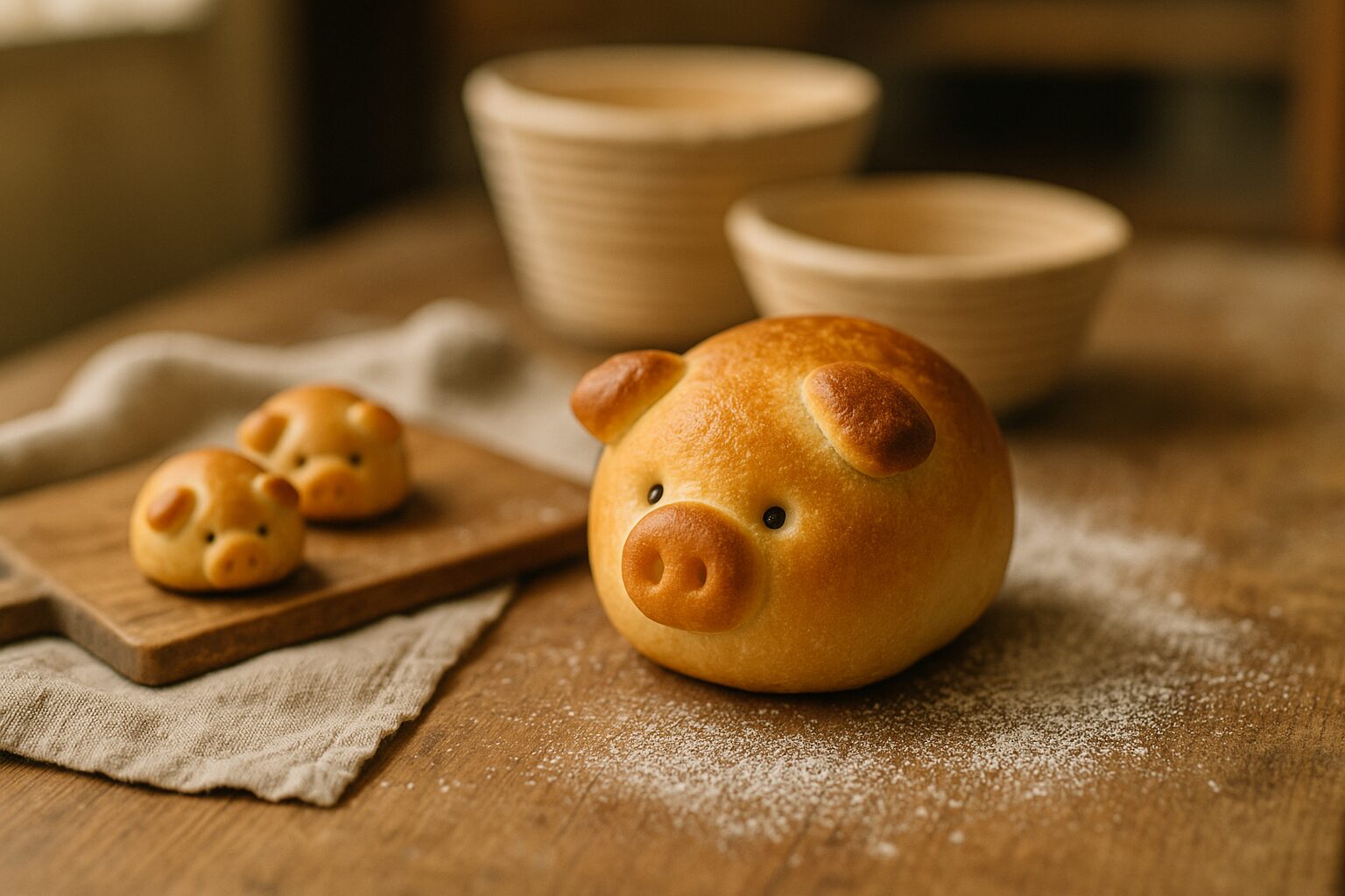 豚の形をしたかわいらしいパン