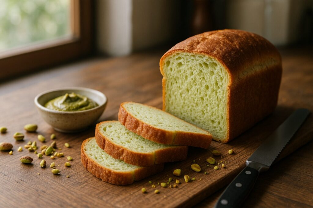 ピスタチオパンの淡緑食パンとスライス