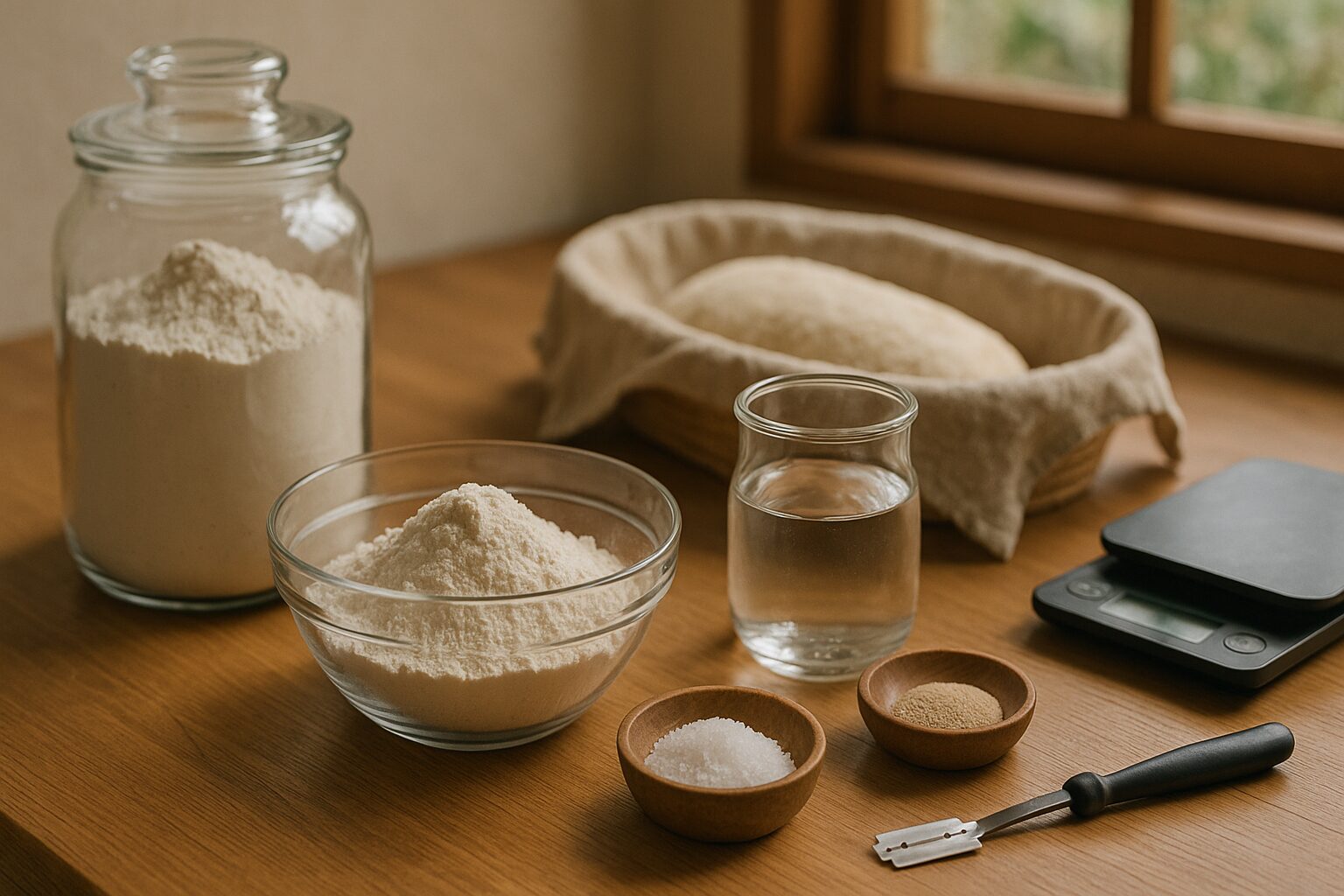 フランスパン材料の粉・水・塩・酵母