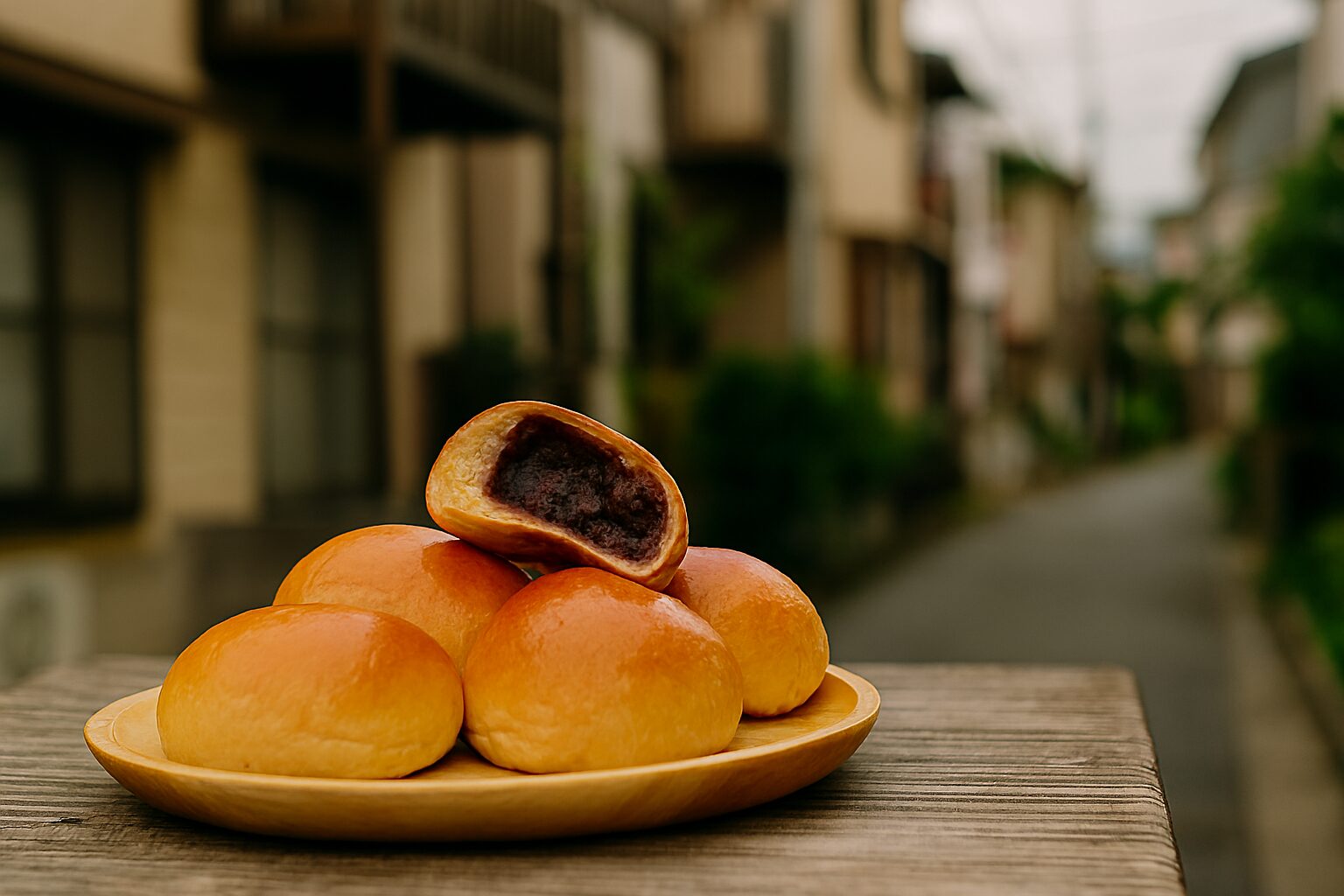 小倉パンと日本の住宅街の朝