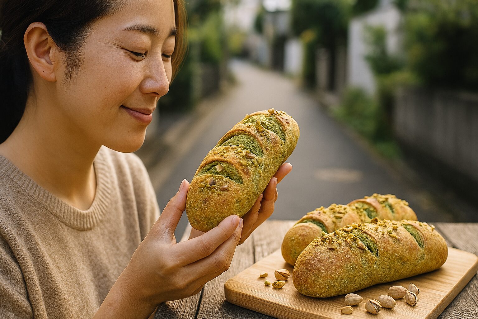 ピスタチオパンの淡緑食パンとスライス
