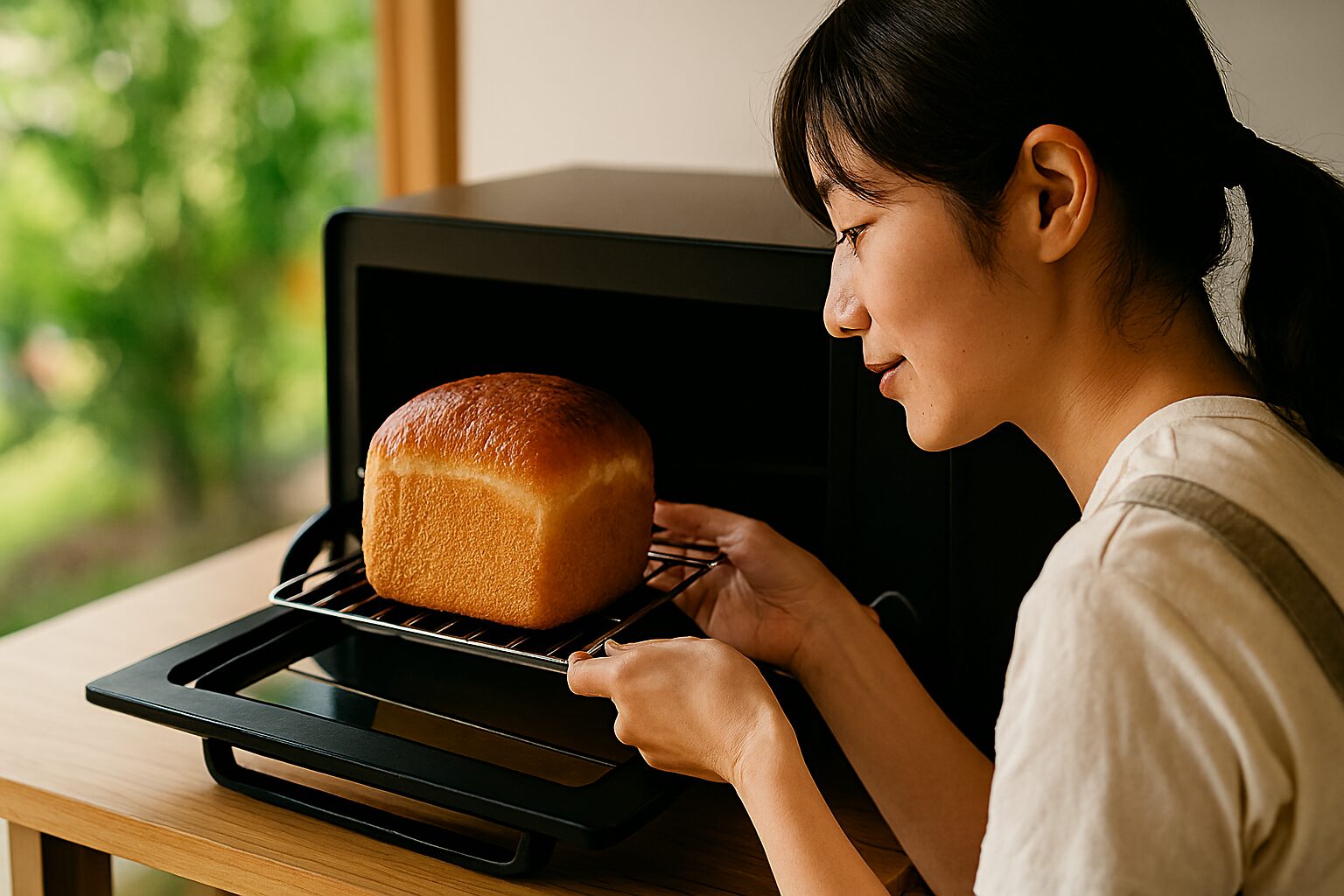 ヘルシオでパンを焼く日本人女性