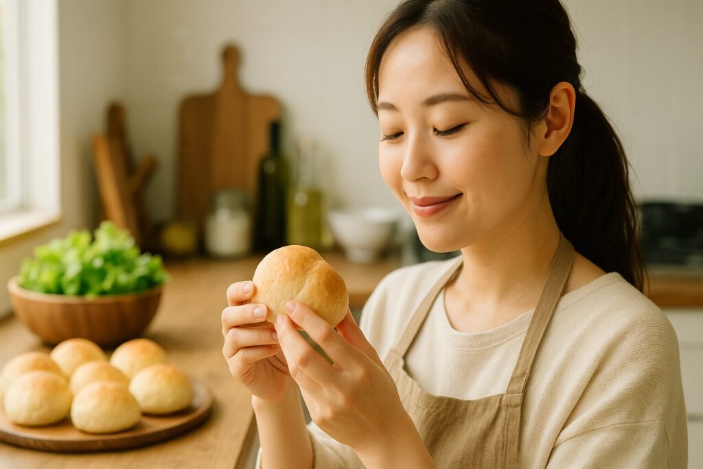 パンレシピ もちもち|もちもち食感の丸パン(湯種・高加水のイメージ)