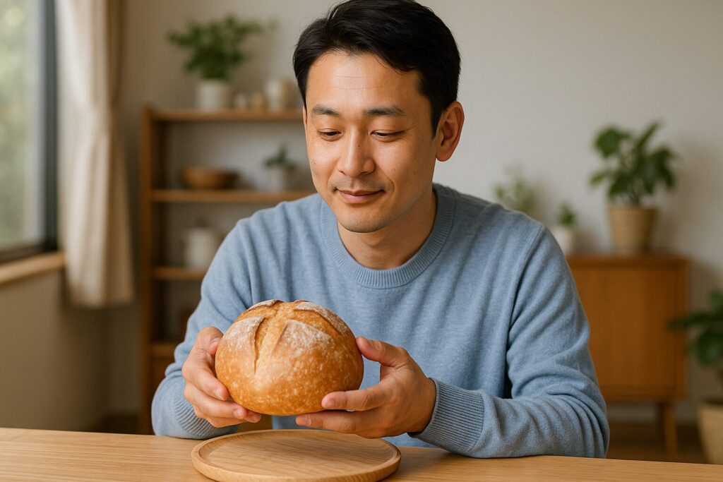 丸い形と香ばしい焼き色が特徴のブールパン(外はパリッと中はしっとり)