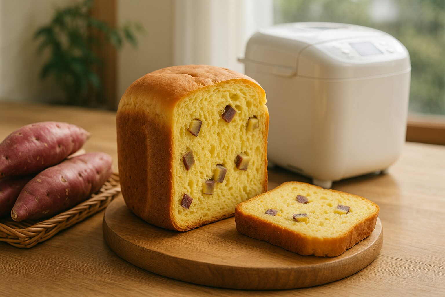 ホームベーカリーさつまいもパンの断面と全体構図