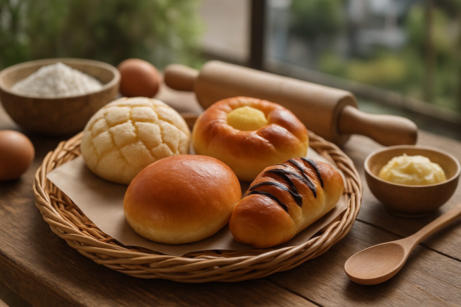 菓子パンレシピに使える焼きたての菓子パン盛り合わせ