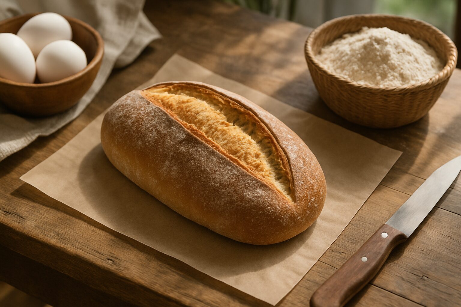 クッペパンと材料が並ぶ木のテーブル