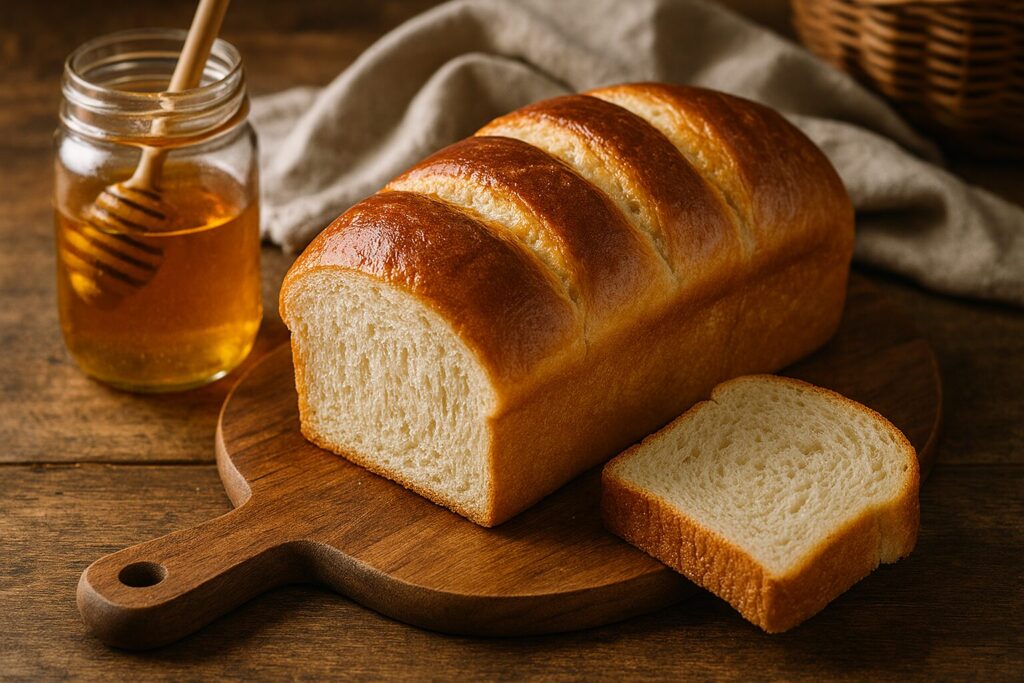 焼きたてのはちみつパンを並べた温かみのある食卓