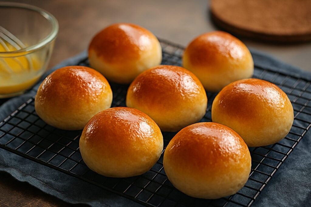 パンにドリュールを塗る工程とツヤの違いを比較