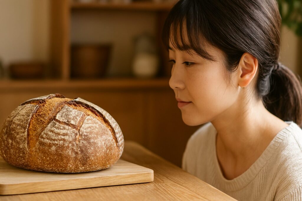 フランスパンの発酵生地と焼成前の準備風景