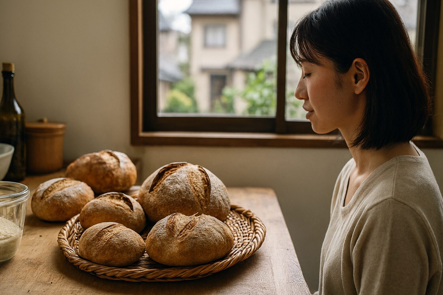 天然酵母パンレシピを仕上げる女性