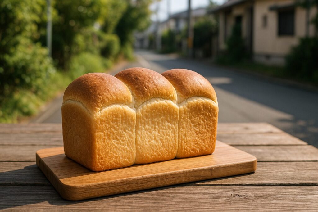 山食パンを手に笑顔の日本人女性