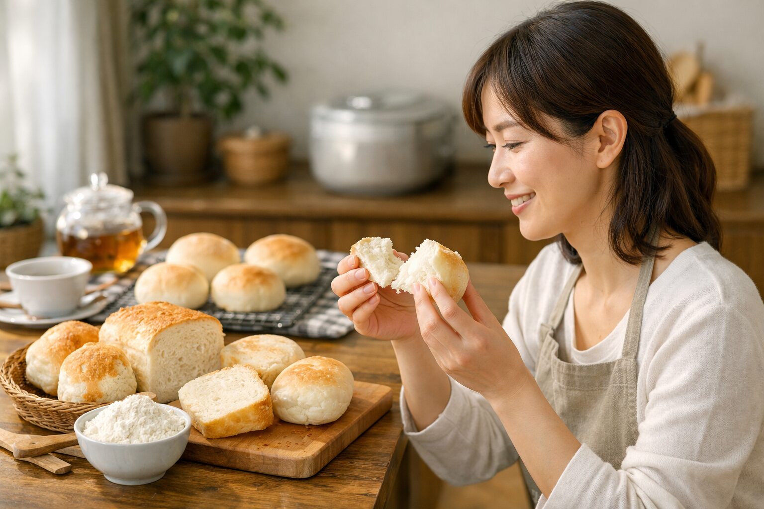 日本人女性が米粉パンを作る