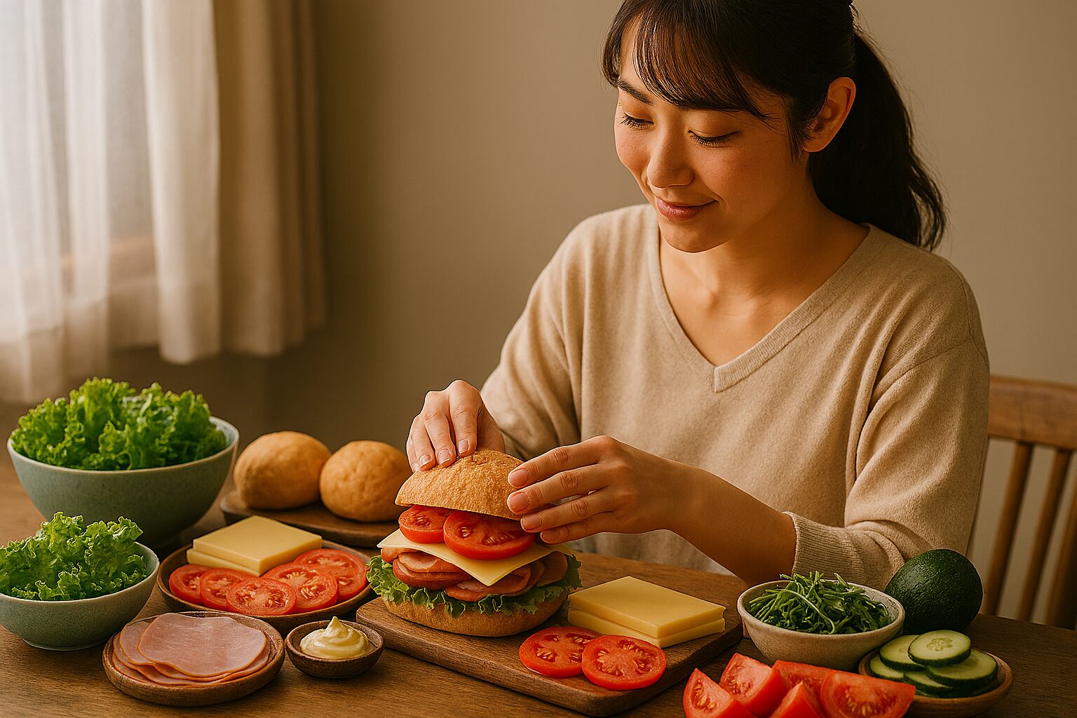 パンに挟む具材ランキングを選ぶ女性