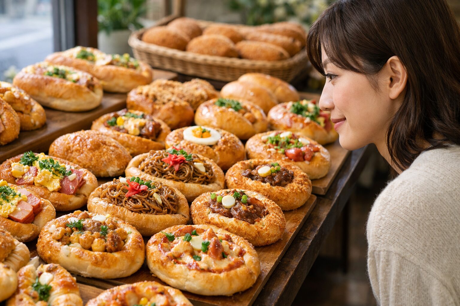 日本人女性が惣菜パン具を準備