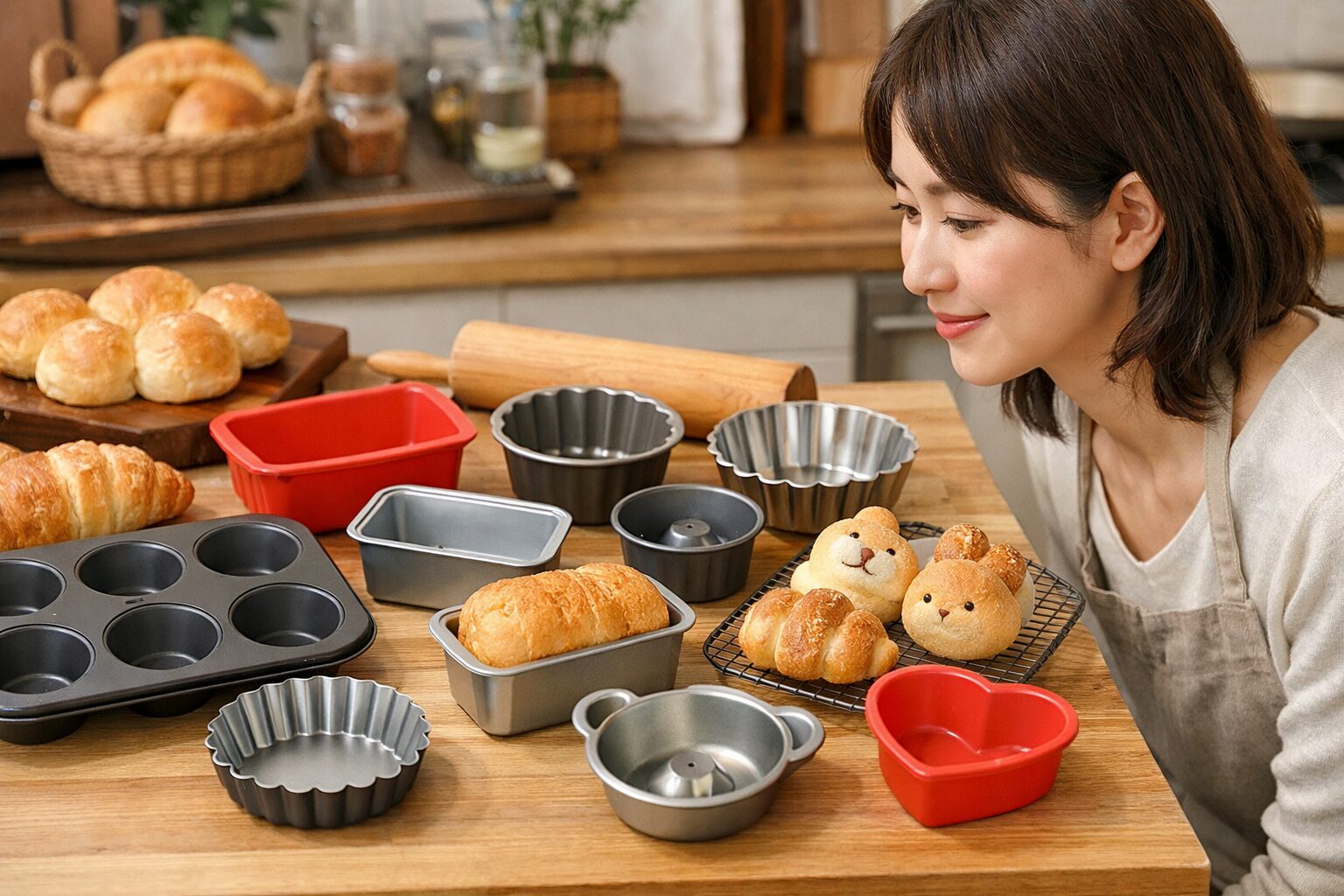 日本人女性が100均のパン型を使う様子