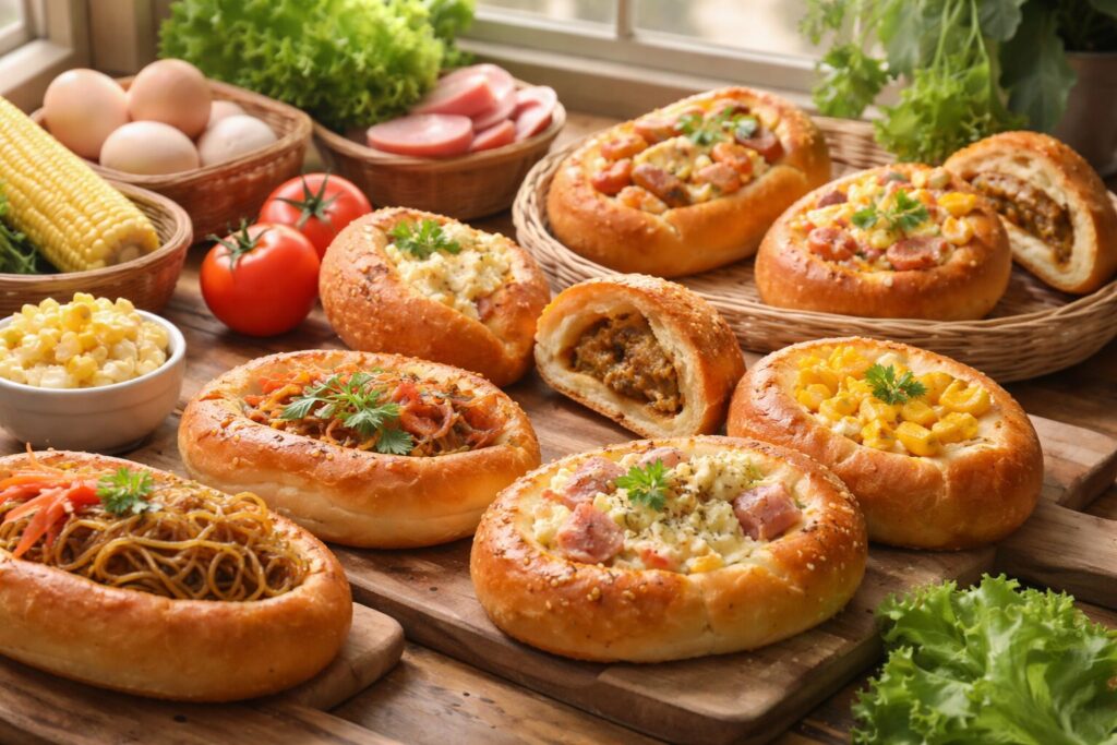 惣菜パンの具材が並ぶ様子