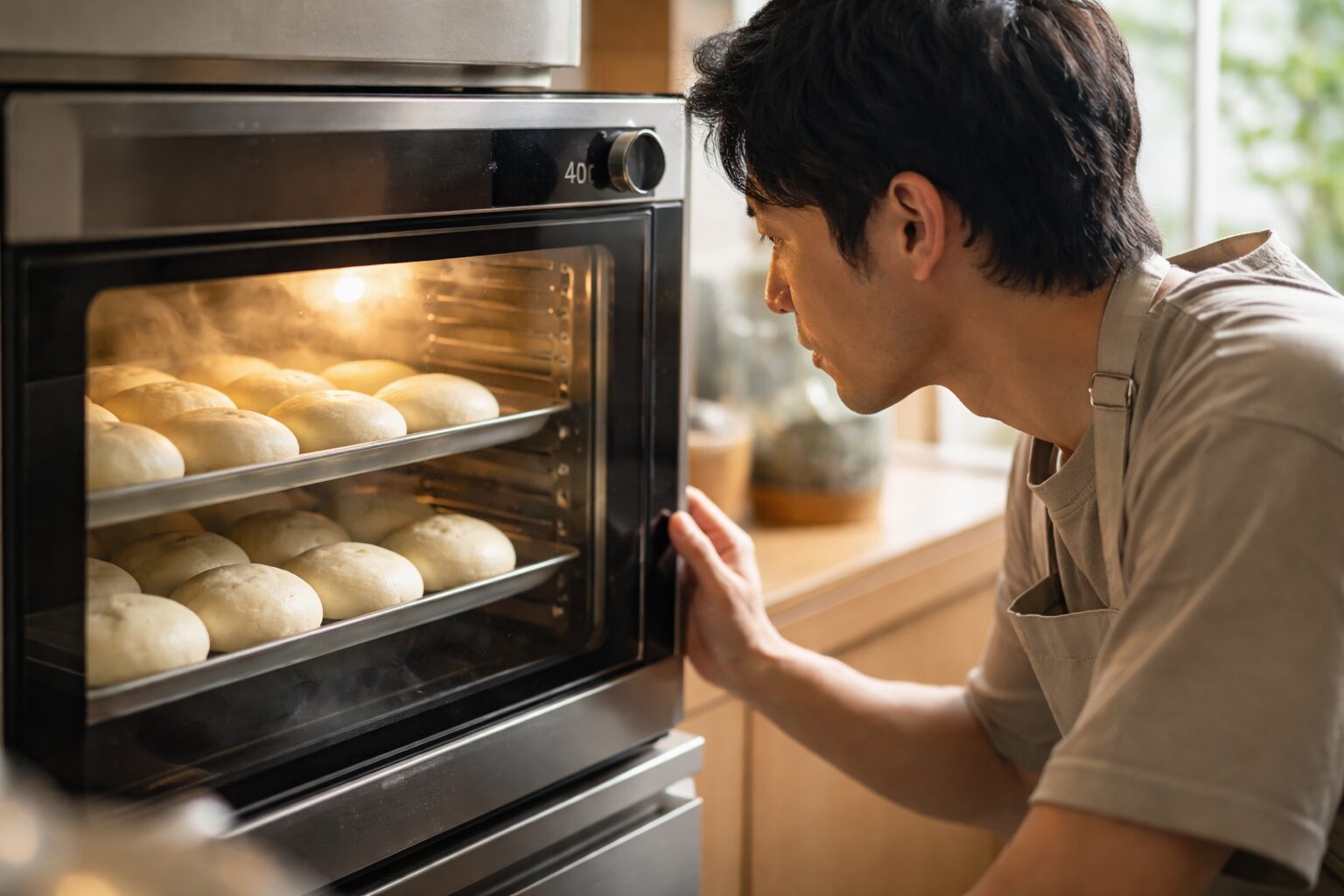 日本人男性が二次発酵を40度で確認