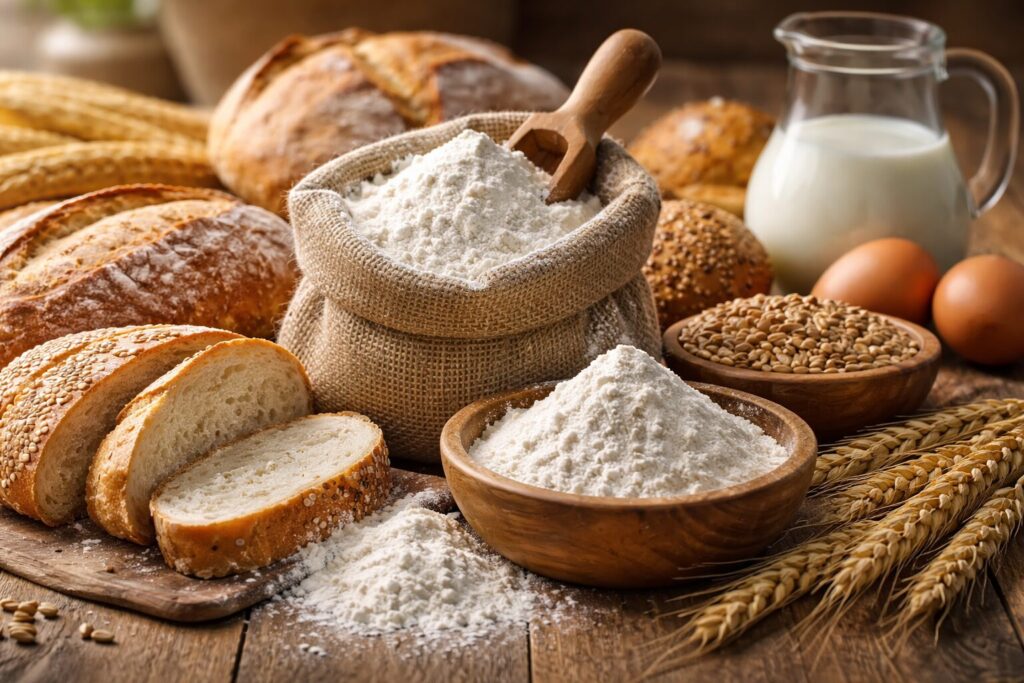 小麦粉のタンパク質量を示す材料