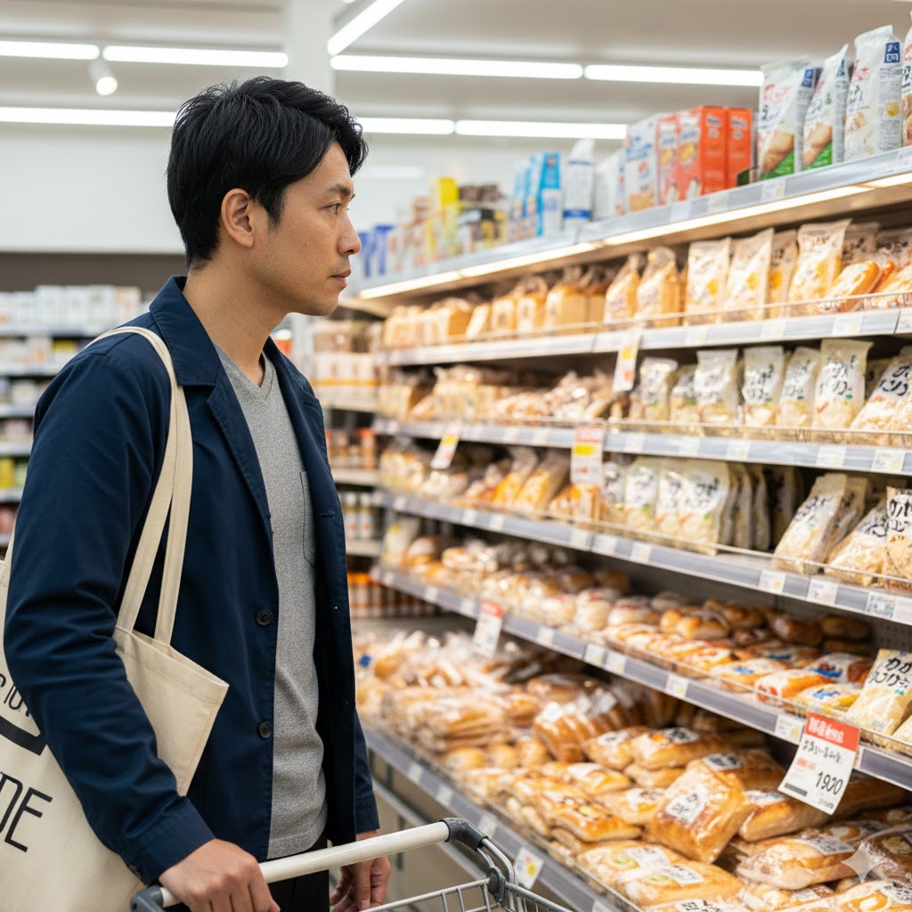 日本人男性がおからパウダーを選ぶ棚