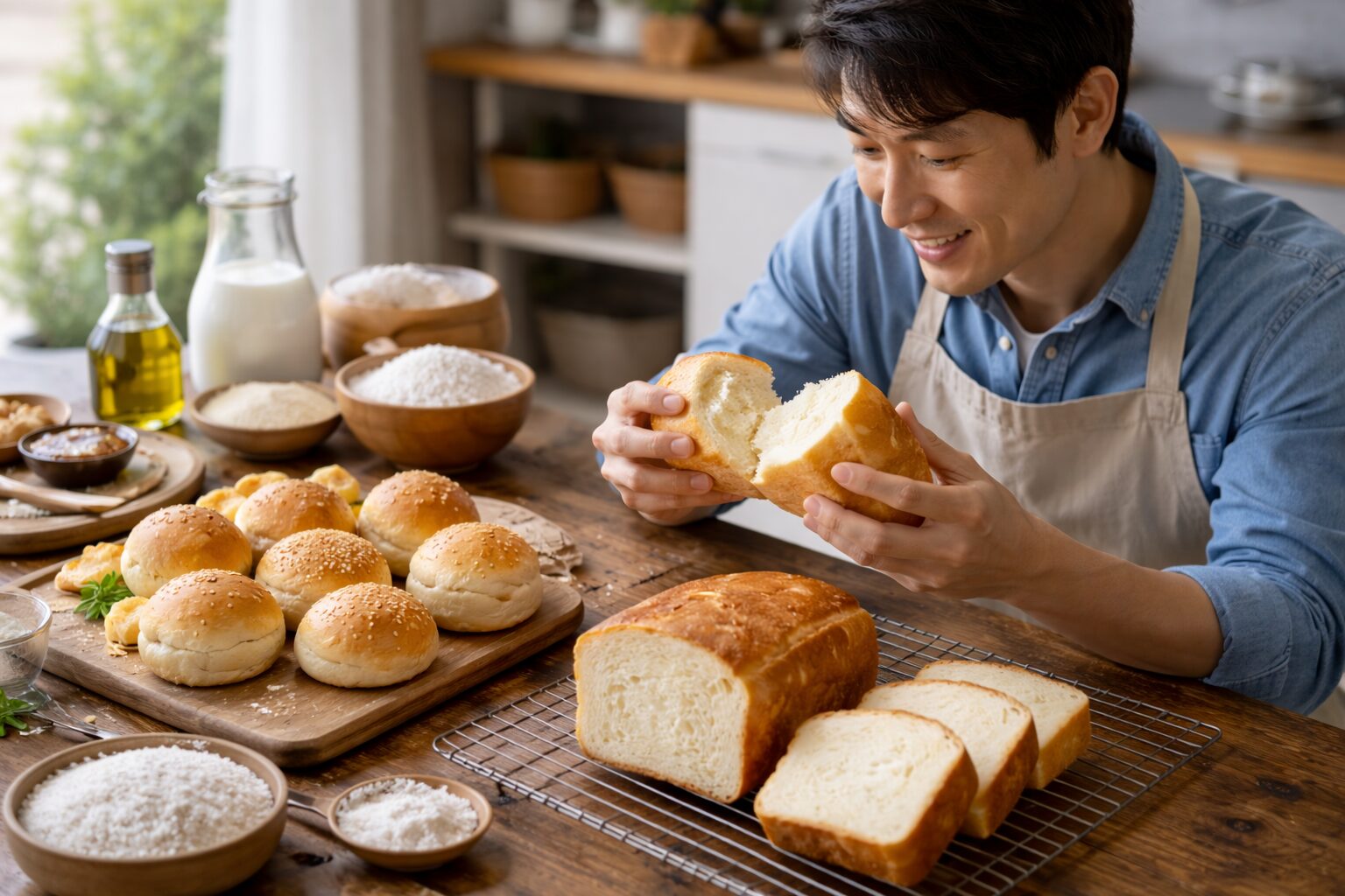 日本人男性が作る米粉だけパン