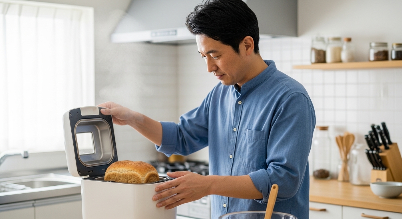 ゴディパンを手に取る日本人男性