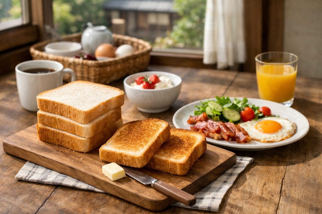 食パンの朝ご飯をシンプルに盛り付け