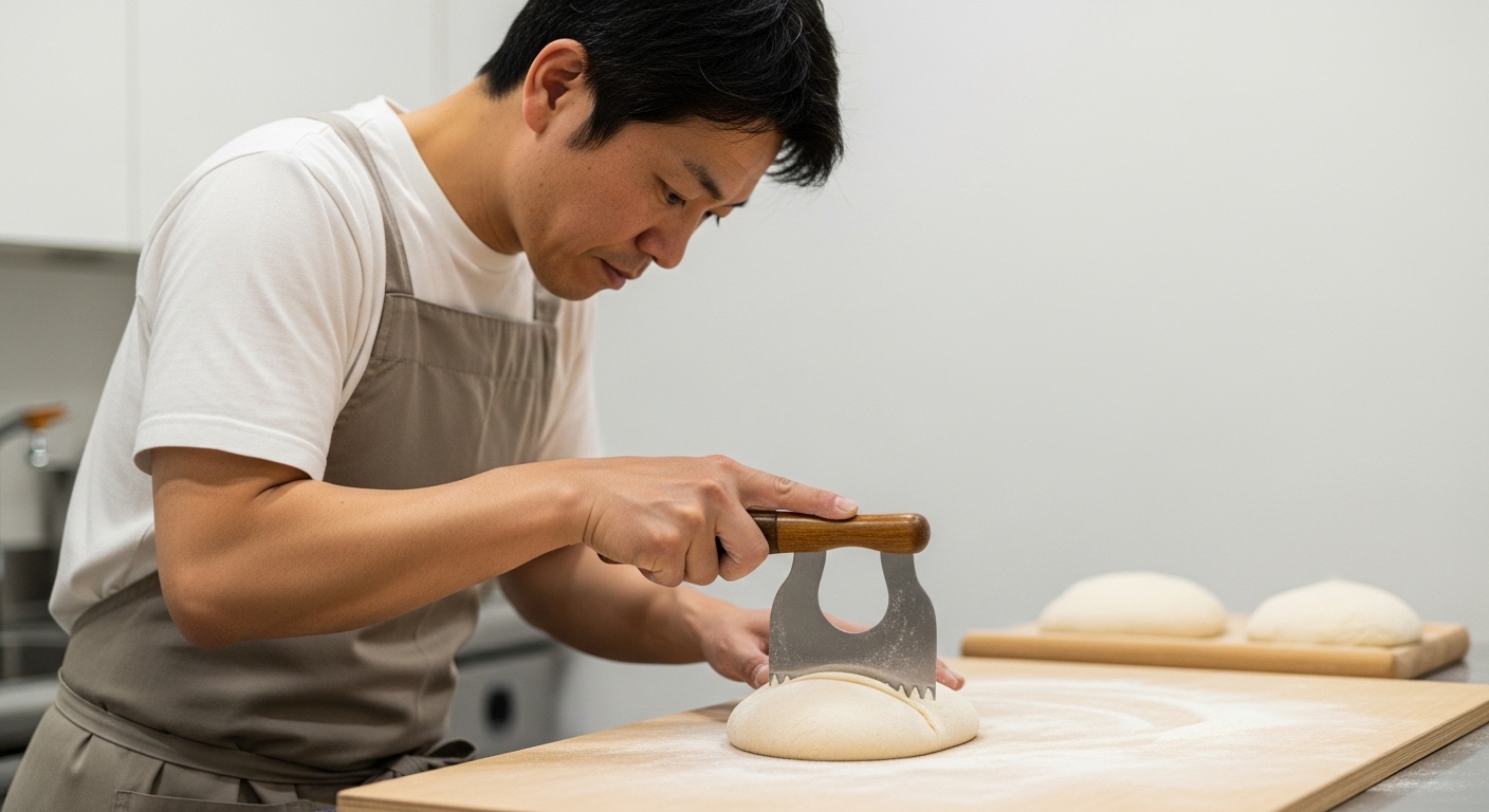 日本人男性が確認する低温発酵中のパン生地