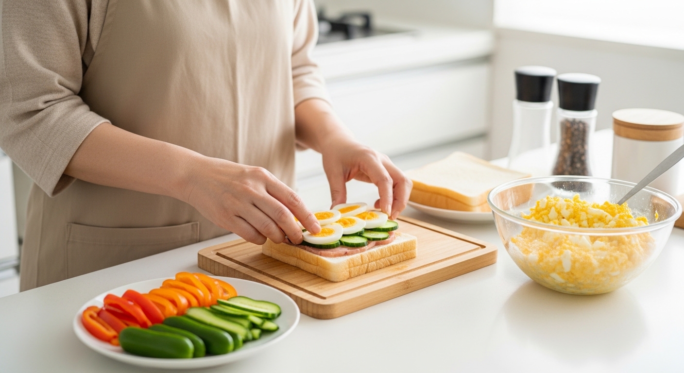 日本人女性が食パンアレンジを作る