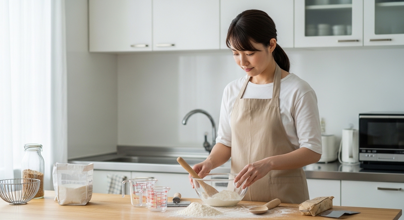 日本人女性のパン作り道具セット