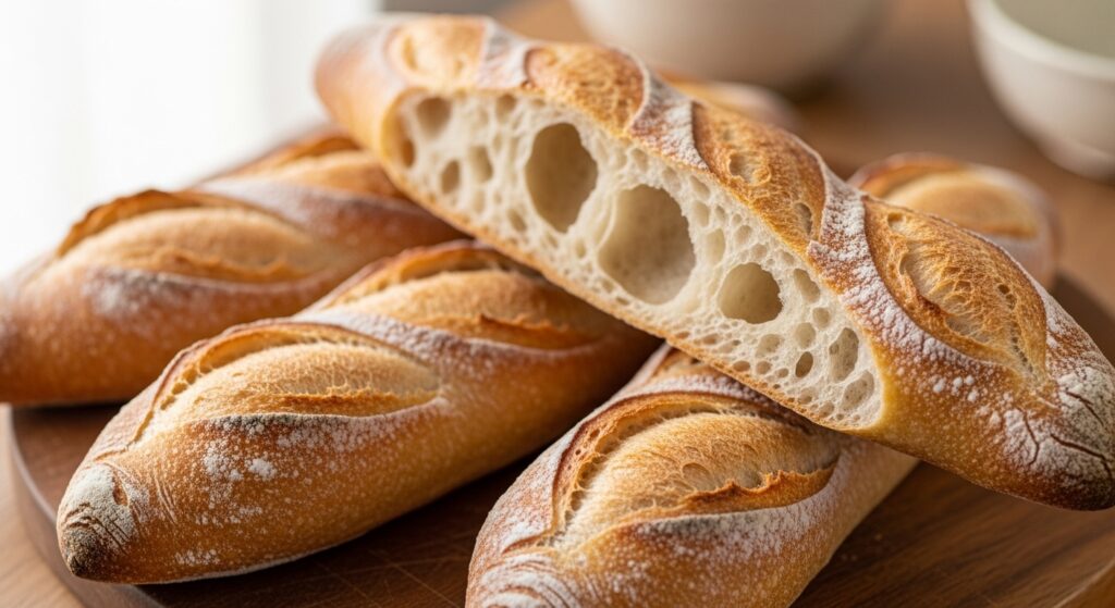 フランスパンのクープの切れ目と焼き上がり