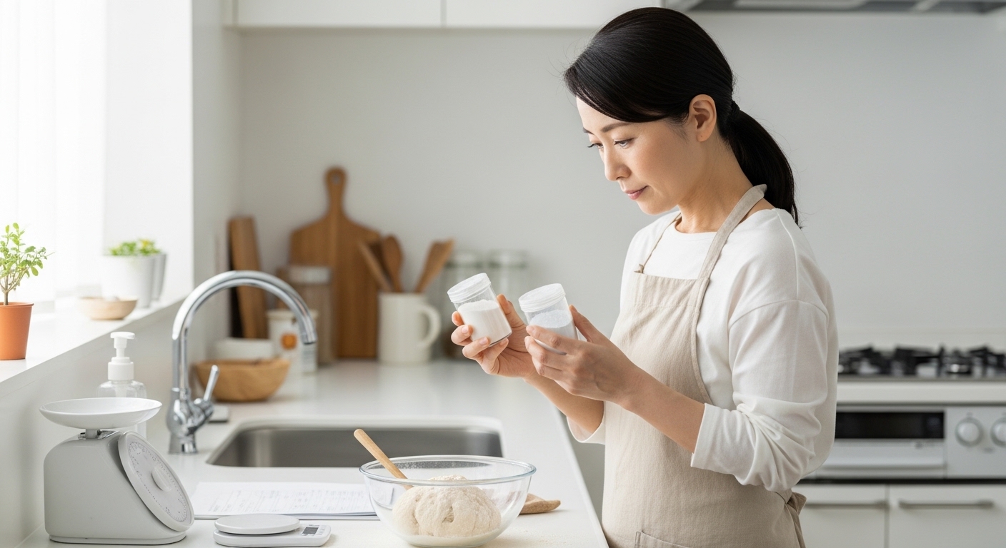 日本人女性が代用量を確認する様子