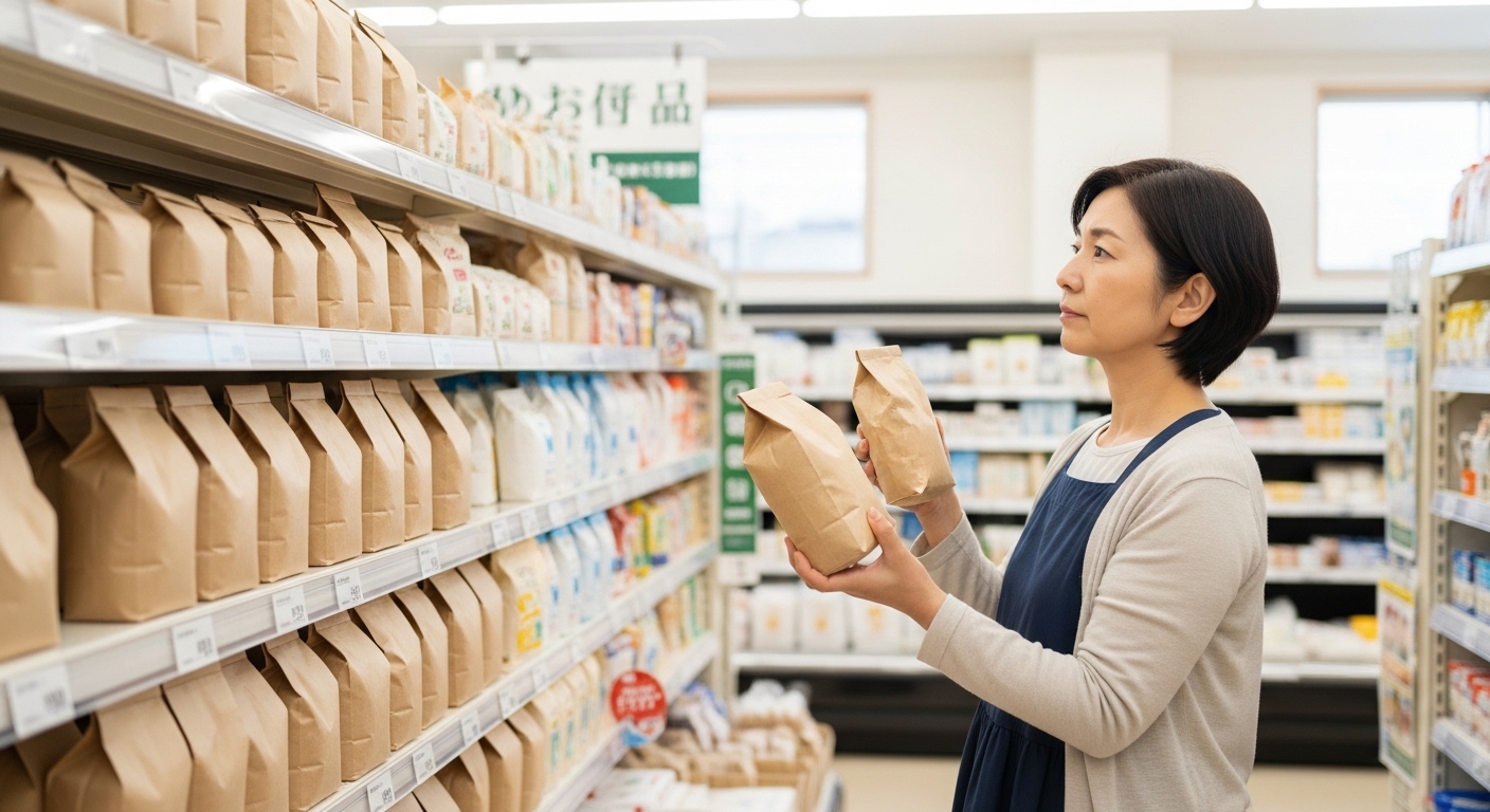 日本人女性が強力粉の選び方を確認