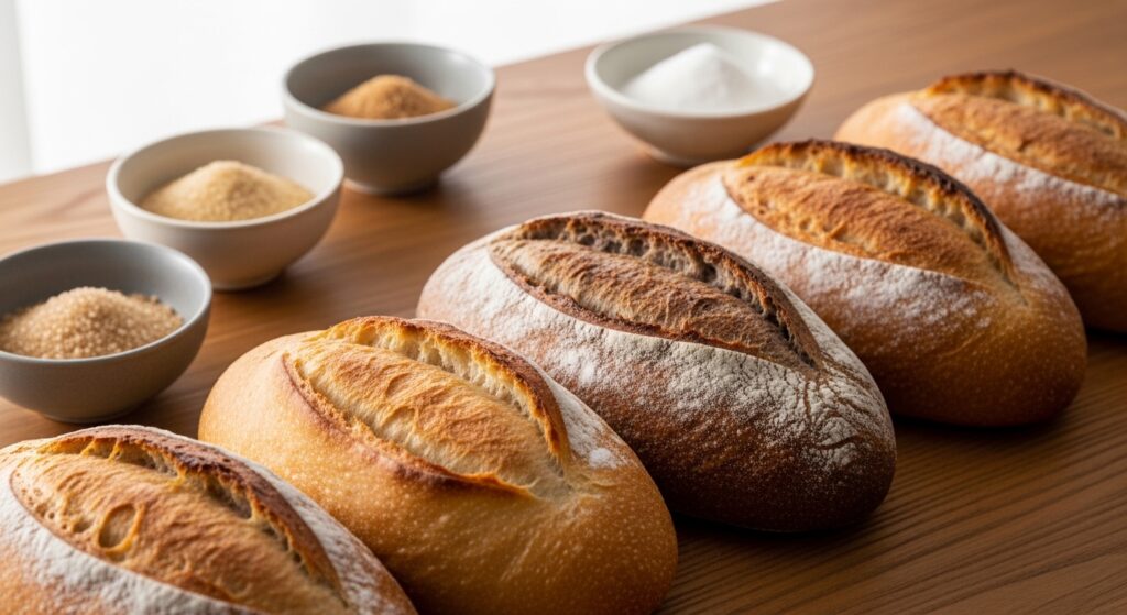 砂糖別で比較したパンの焼き色と食感の違い