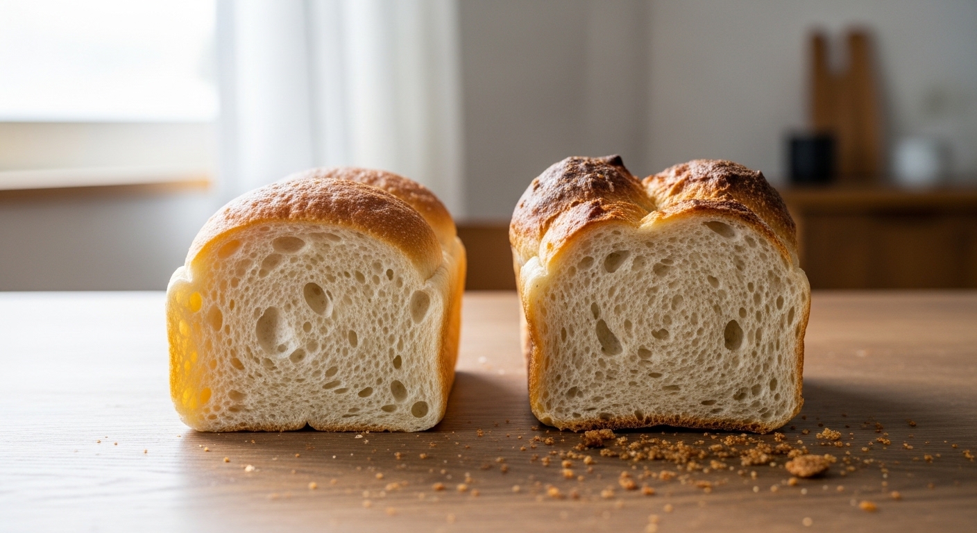 パンの断面と固くなる原因比較