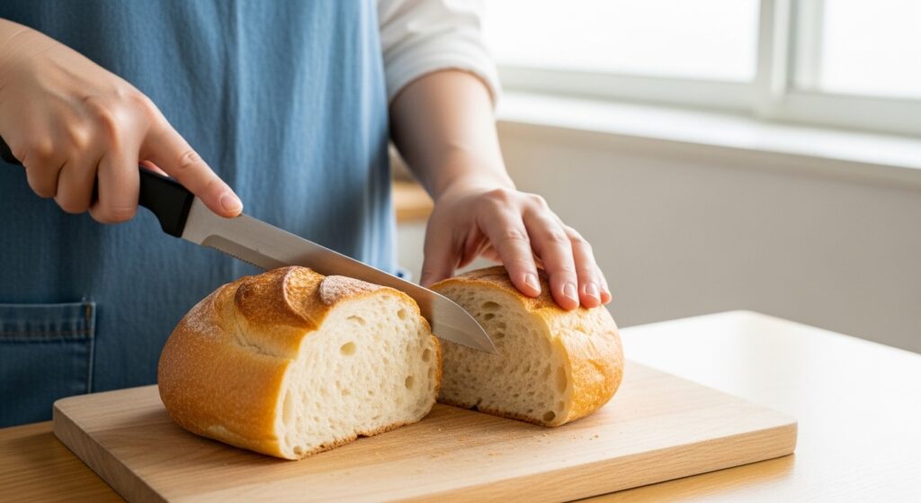 日本人女性がパンの状態をチェック