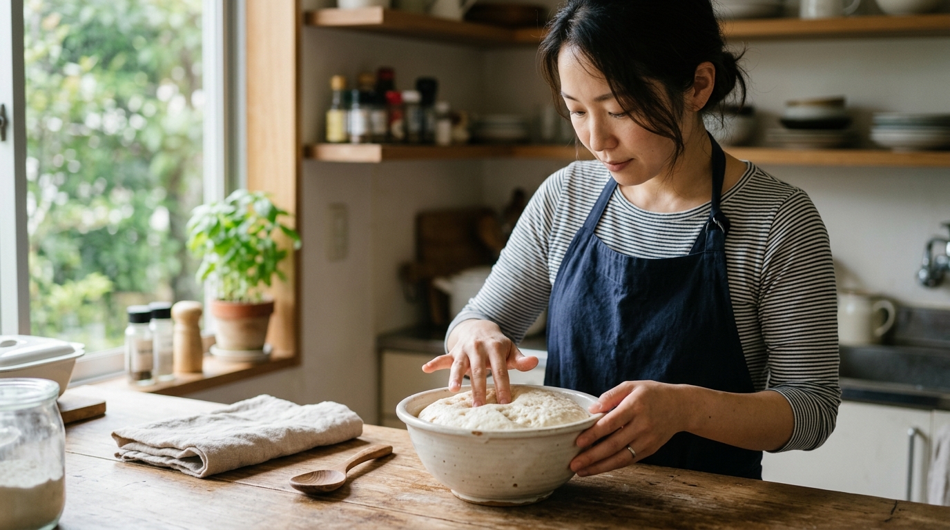 ビスケット生地を重ねる様子を表すイメージ画像