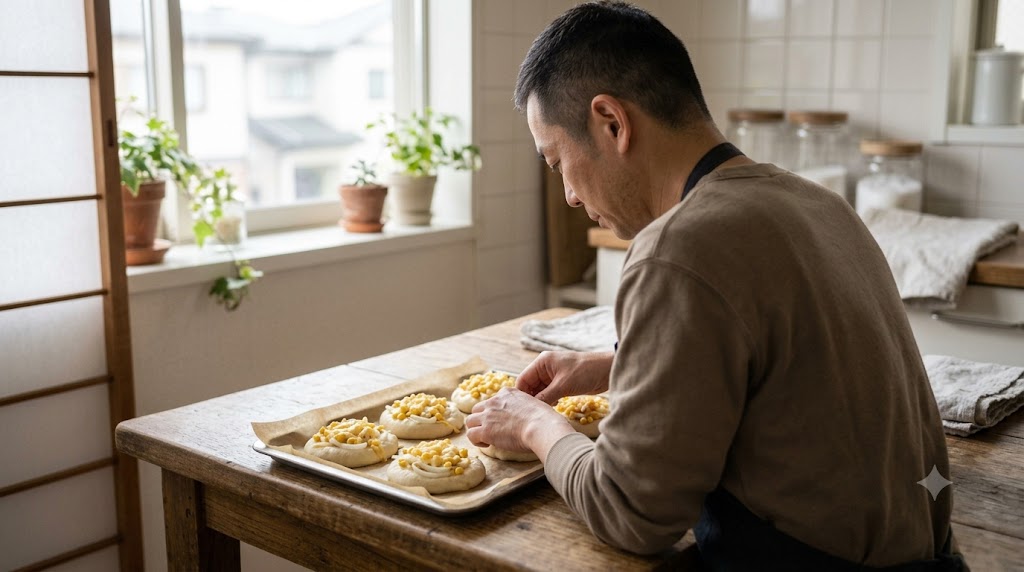 食パン生地を型へ入れる作業を表すイメージ画像