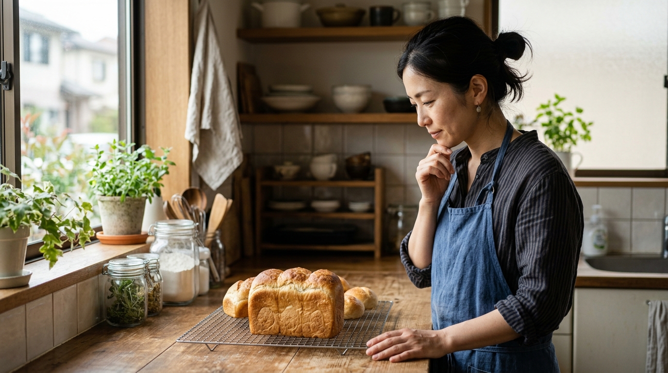 パン作りの道具に使える意外な物を考えているイメージ画像