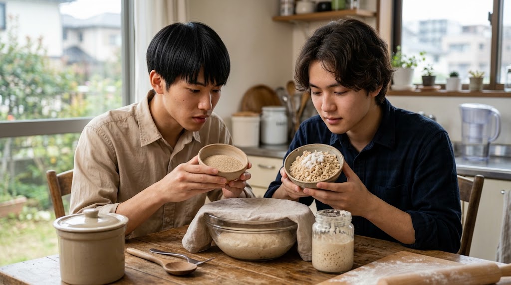 酵母と麹の特徴を比較する様子を表すイメージ画像