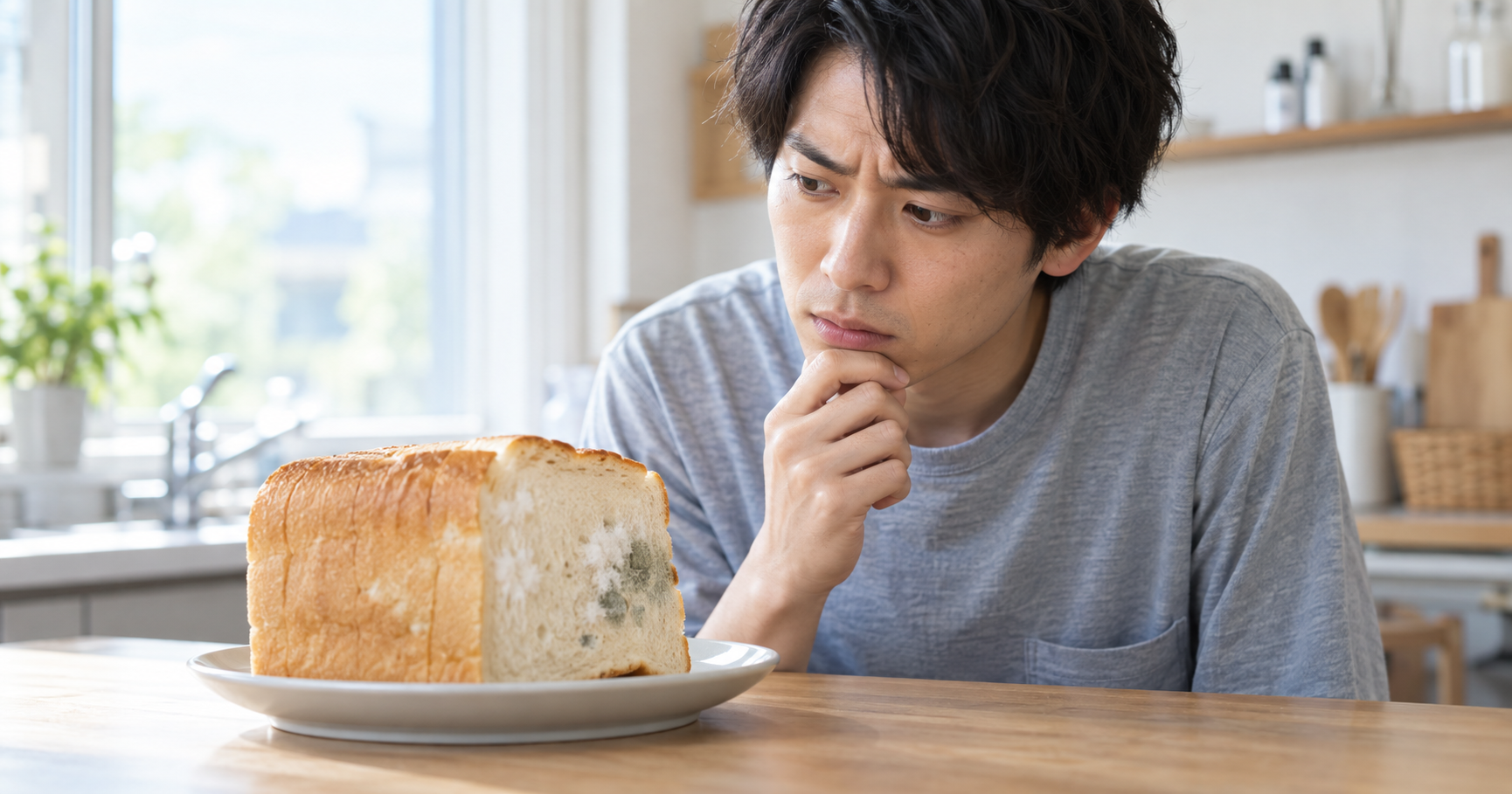 食パンに発生する白カビの特徴を表すイメージ画像