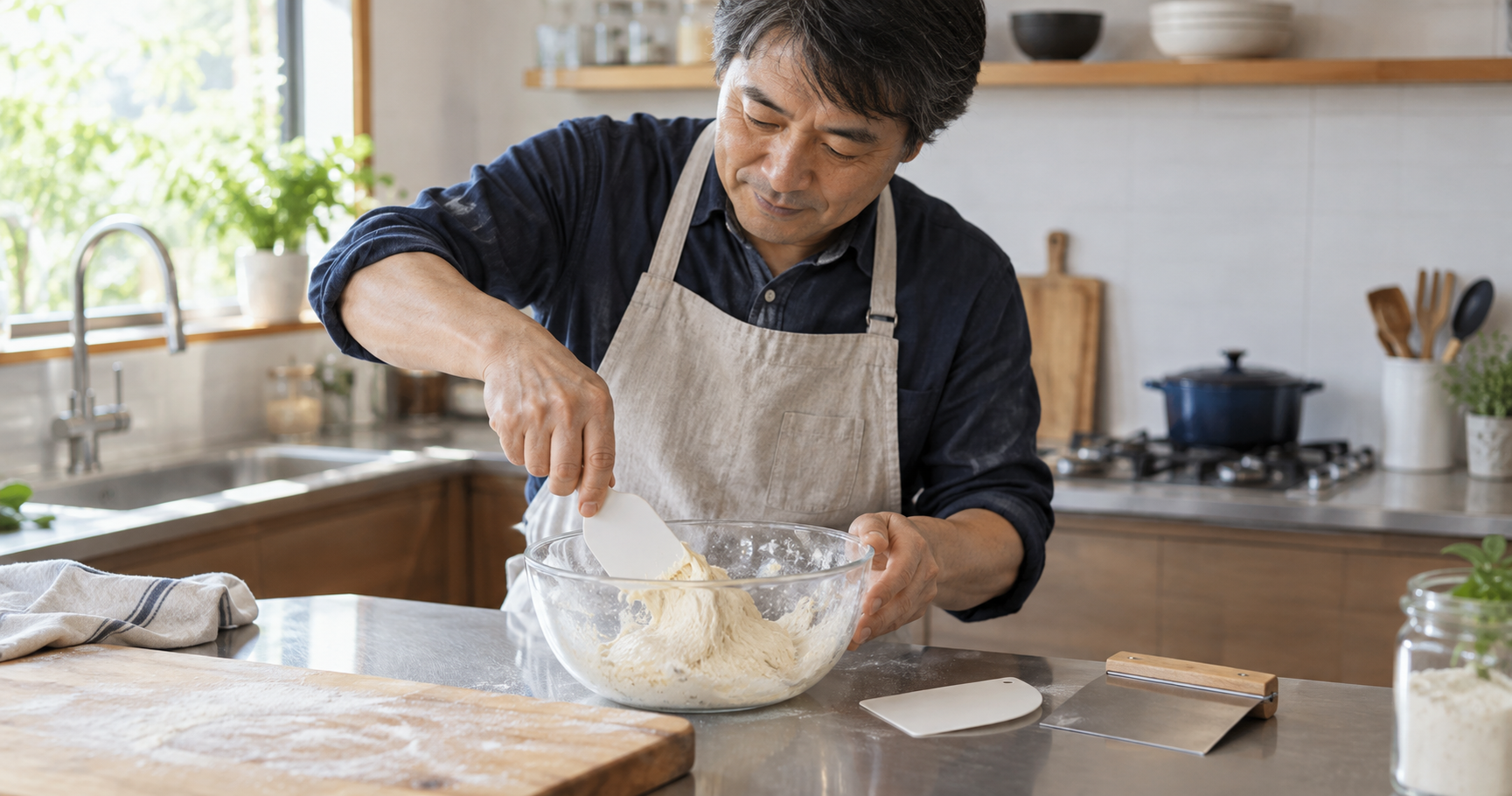 パン作りでスケッパーを代用する方法を表すイメージ画像
